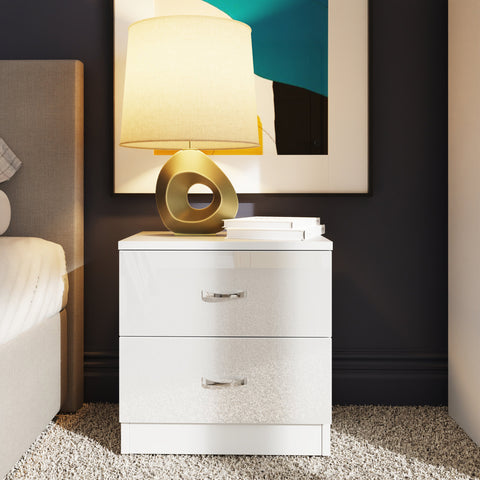 FWStyle Chilton 2 Drawer Bedside Cabinet - White Gloss Front
