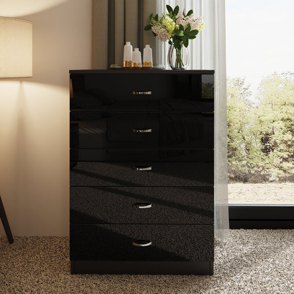 Chilton 5 Drawer Chest Of Drawers - Black Gloss Front