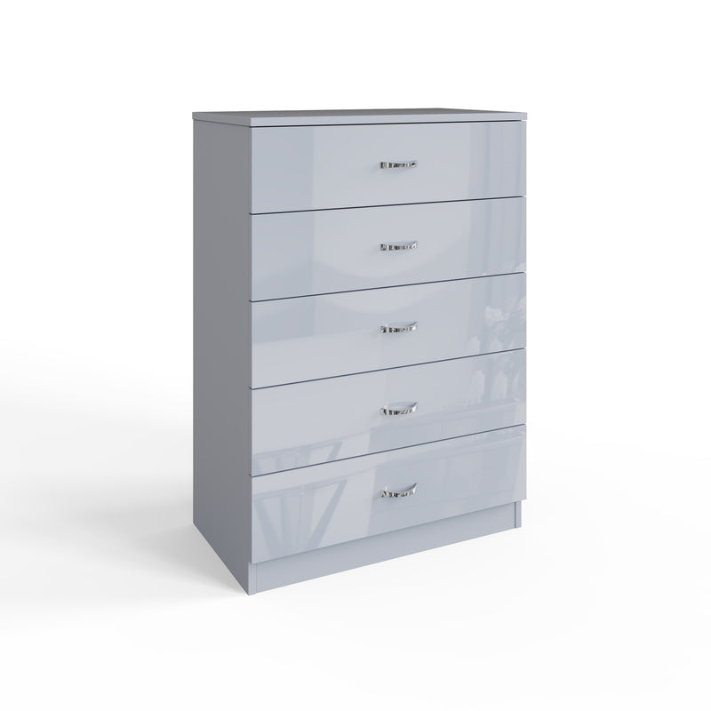 FWStyle Chilton 5 Drawer Chest Of Drawers - Grey Gloss Front