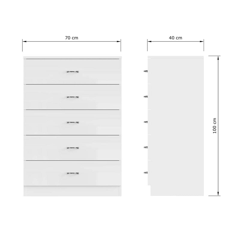 FWStyle Chilton 5 Drawer Chest Of Drawers - White Gloss Front