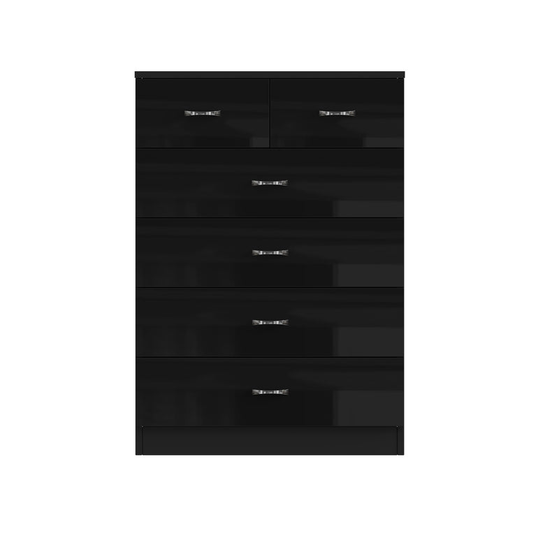 FWStyle Chilton 6 Drawer Chest Of Drawers - Black Gloss Front