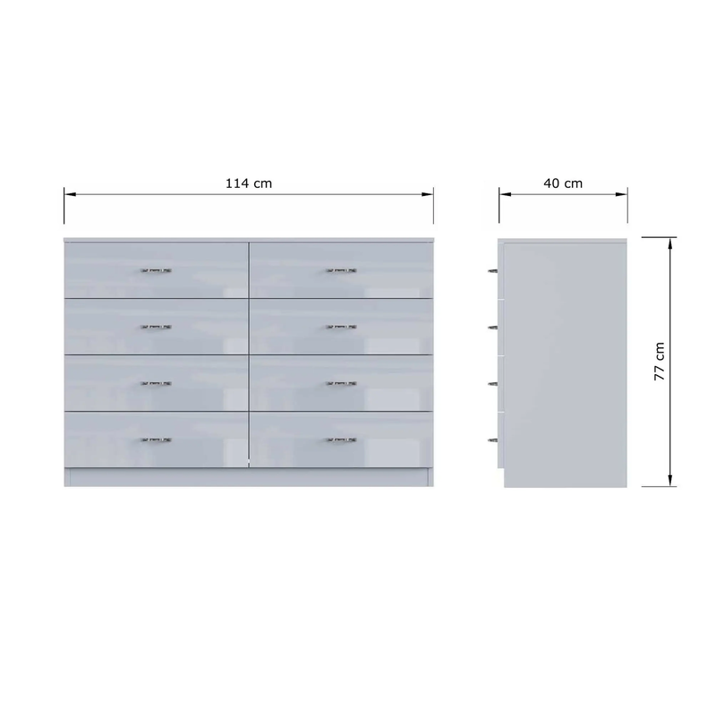 FWStyle Chilton 8 Drawer Chest Of Drawers - Grey Gloss Front