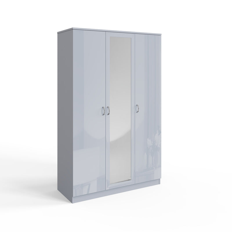 FWStyle Chilton 3 Door Wardrobe With Mirror - Grey Gloss Front