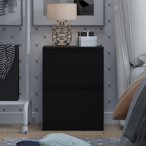 FWStyle Carlton 2 Drawer Bedside Nightstand - Matt Black