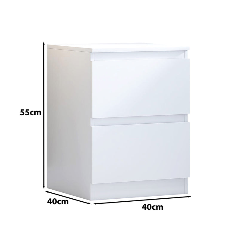 FWStyle Carlton 2 Drawer Bedside Nightstand - Matt White