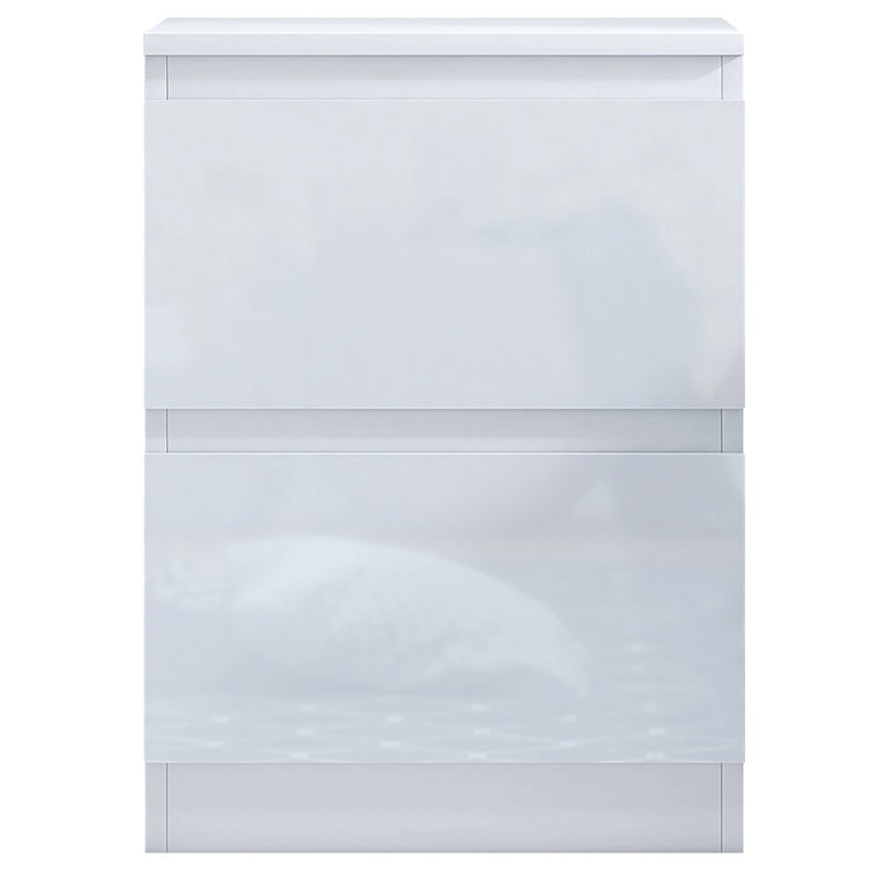FWStyle Carlton 2 Drawer Bedside Nightstand - White Gloss Front