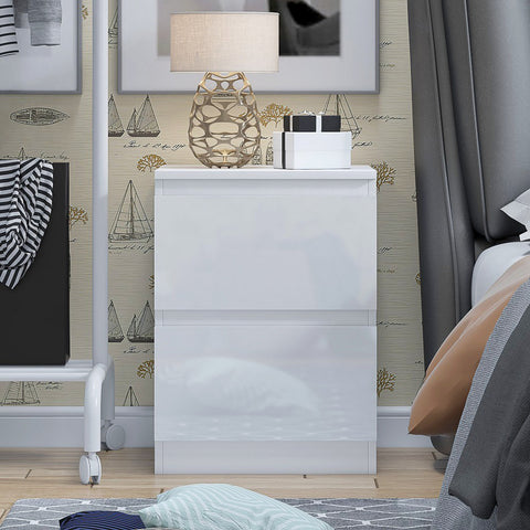FWStyle Carlton 2 Drawer Bedside Nightstand - White Gloss Front