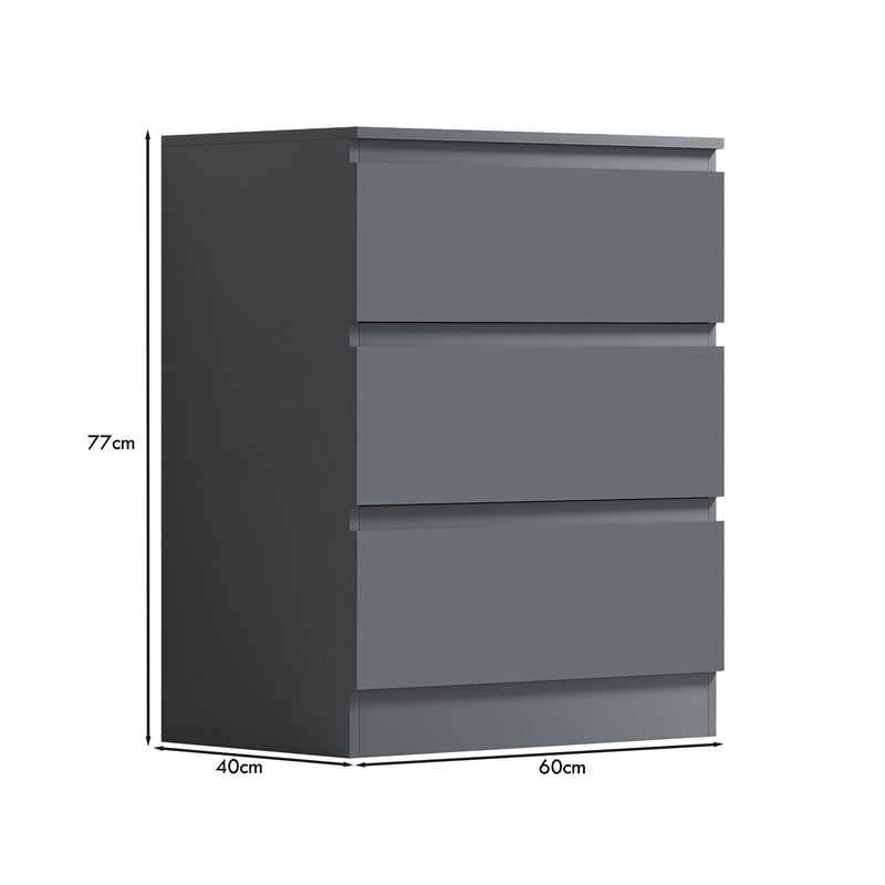 FWStyle Carlton 3 Drawer Chest Of Drawers - Matt Dark Grey