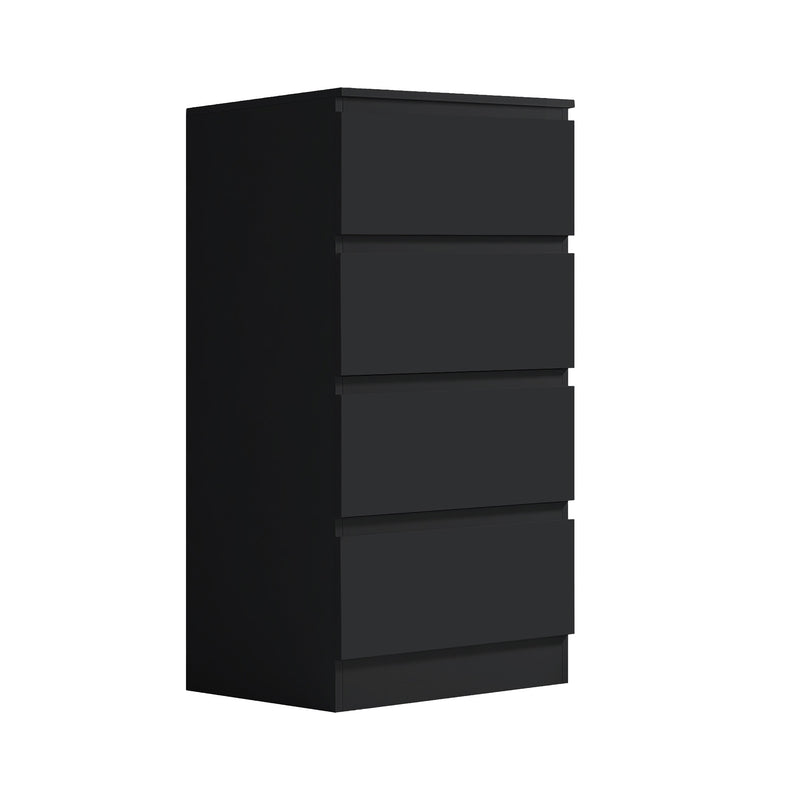FWStyle Carlton 4 Drawer Slim Tallboy Chest of Drawers Matt Black
