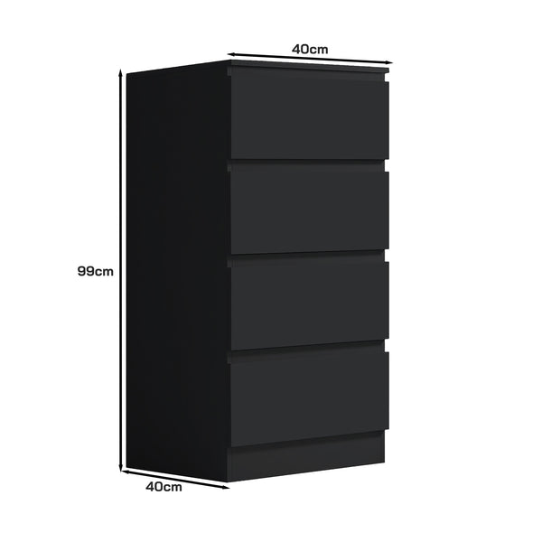 Carlton 4 Drawer Slim Tallboy Chest of Drawers Matt Black