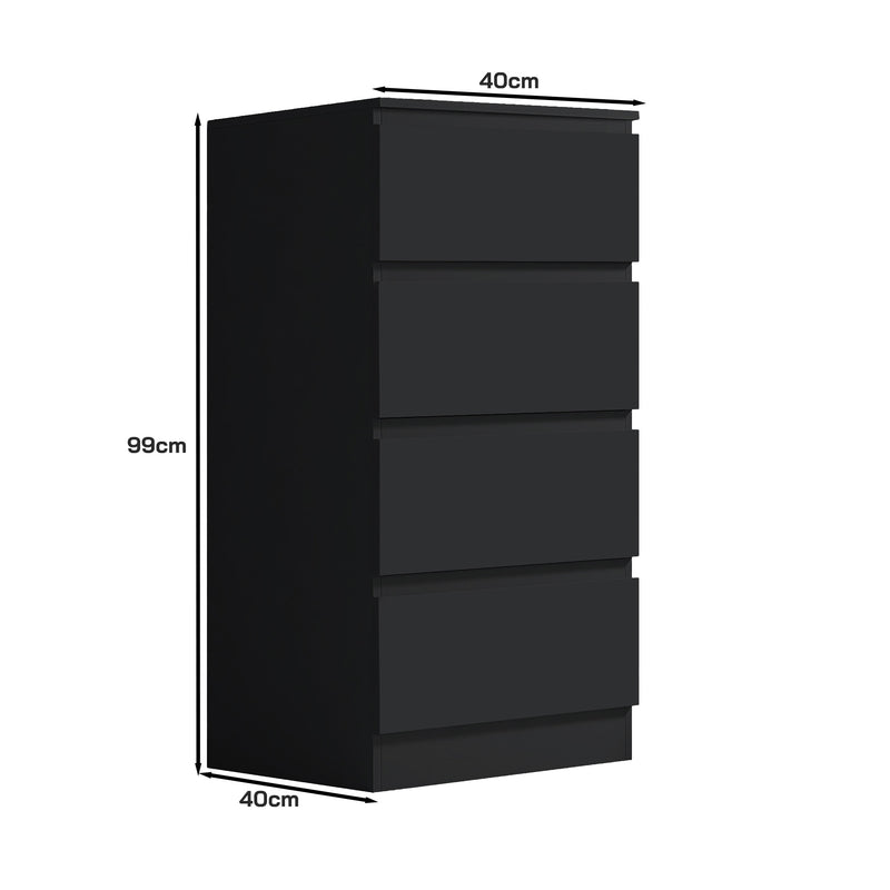 FWStyle Carlton 4 Drawer Slim Tallboy Chest of Drawers Matt Black