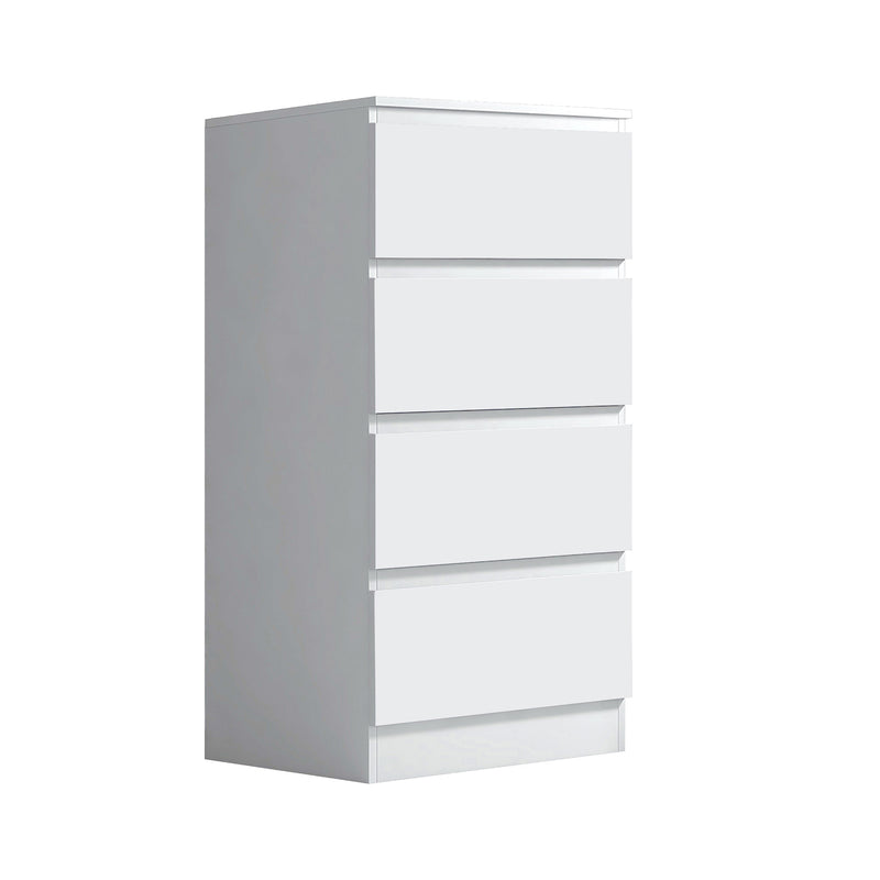 FWStyle Carlton 4 Drawer Slim Tallboy Chest of Drawers Matt White