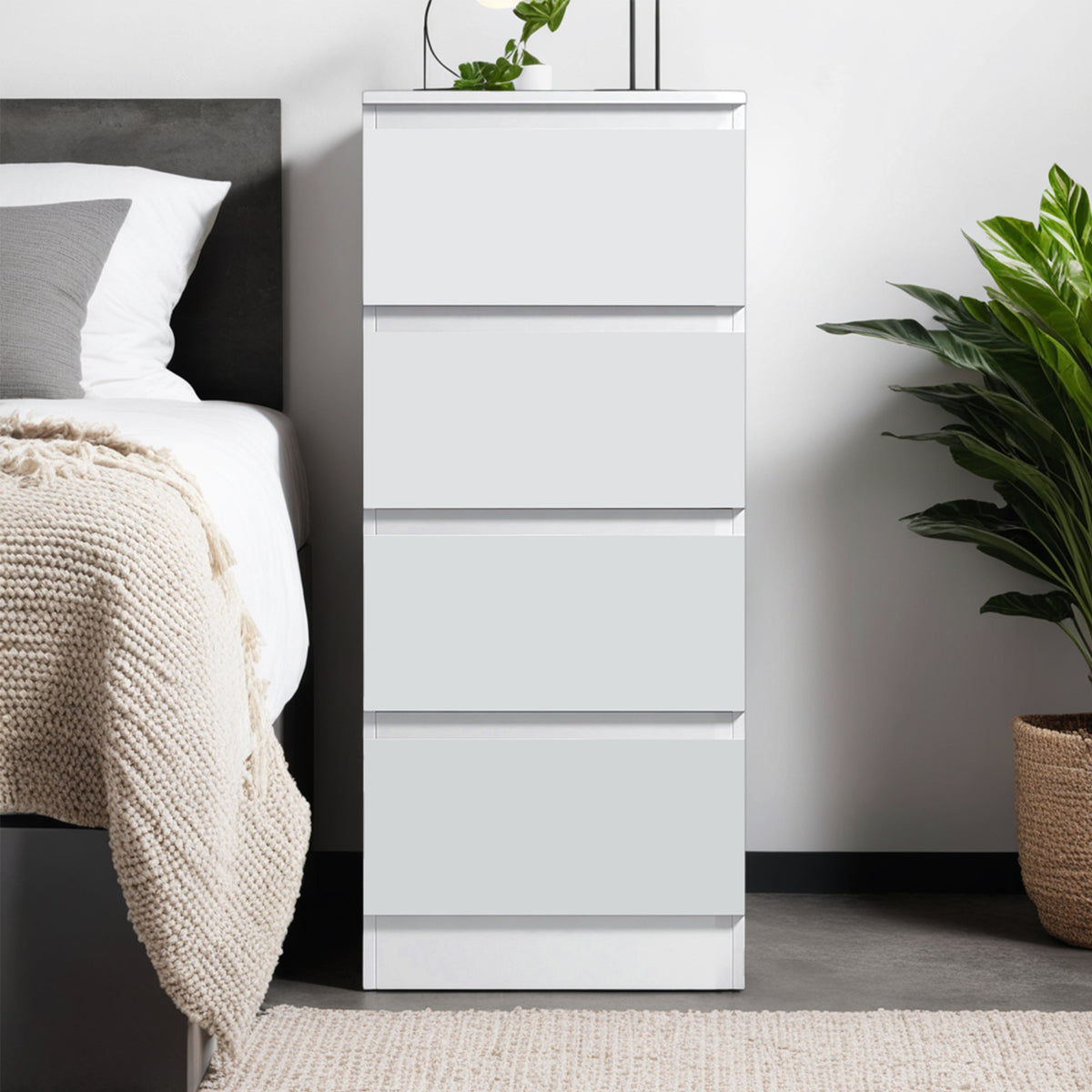 Carlton 4 Drawer Slim Tallboy Chest of Drawers Matt White
