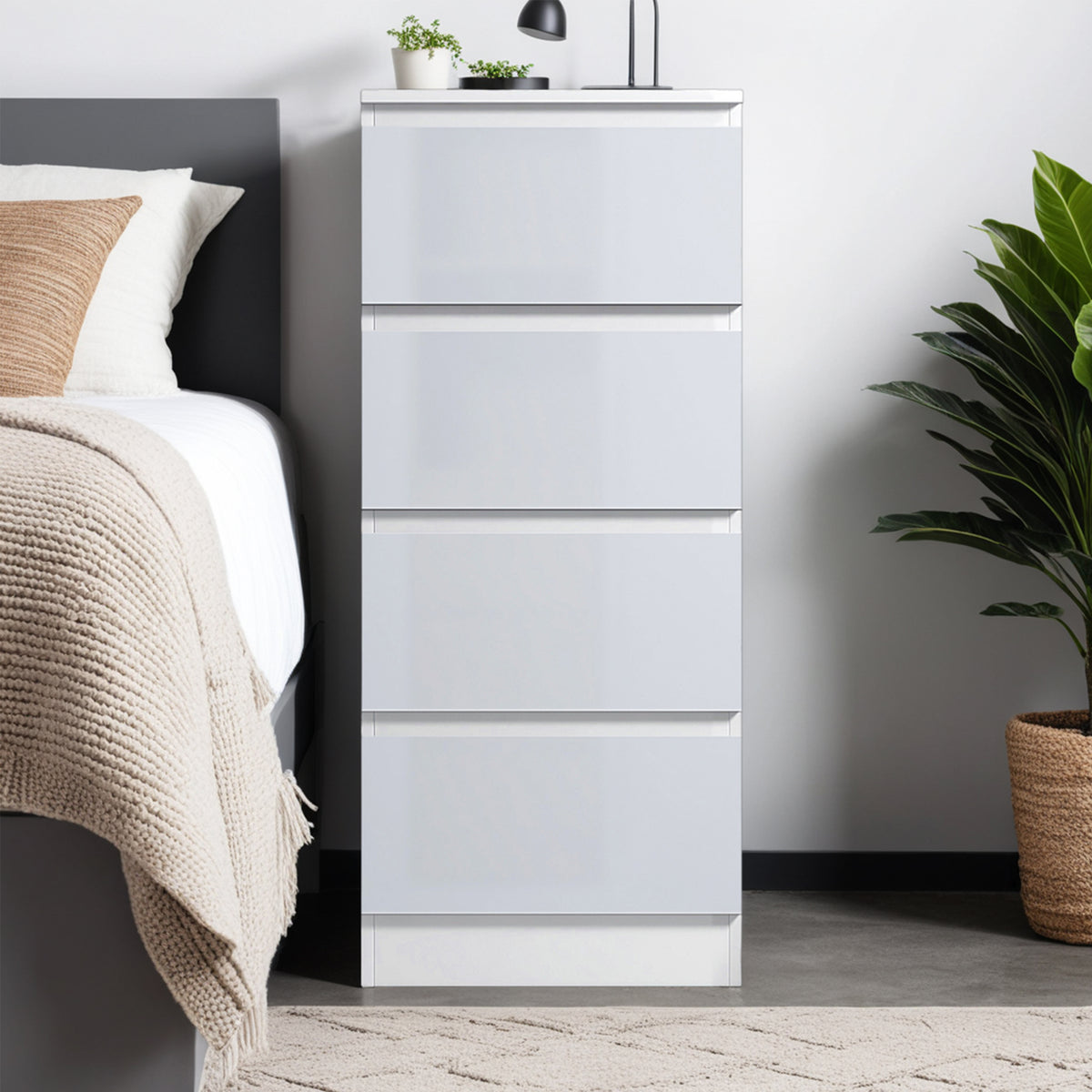 Carlton 4 Drawer Slim Tallboy Chest of Drawers White Gloss
