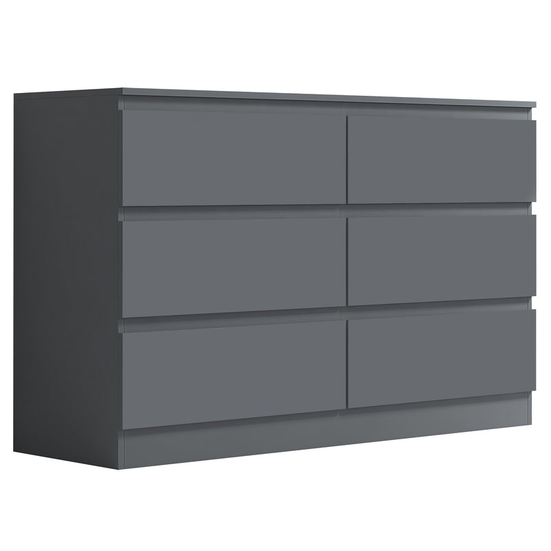 FWStyle Carlton 6 Drawer Wide 3+3 Chest of Drawers - Matt Dark Grey