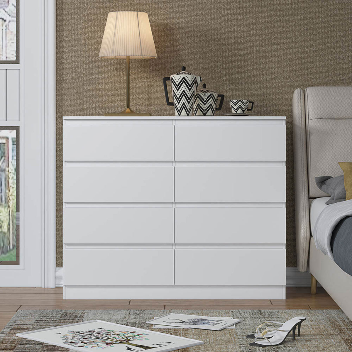 Carlton 8 Drawer Wide 4+4 Chest Of Drawers - Matt White
