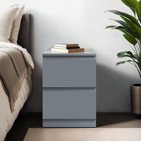 FWStyle Carlton 2 Drawer Bedside Nightstand - Matt Dark Grey