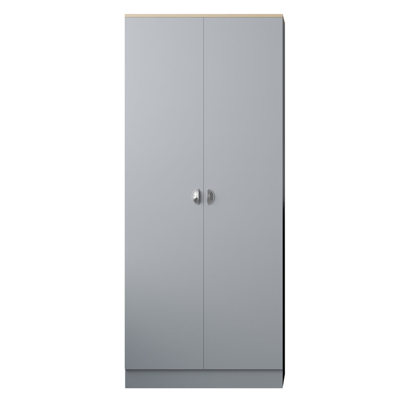 FWStyle Esher 2 Door Wardrobe Matt Grey Finish With Oak Top