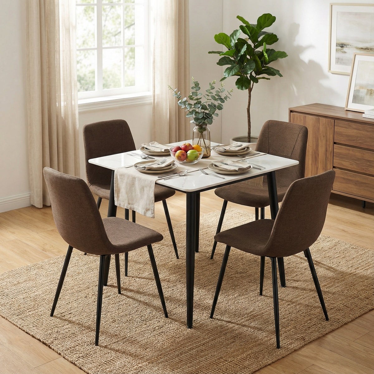 Nova Cream Square Dining Set with 4 Esme Dark Brown Chairs