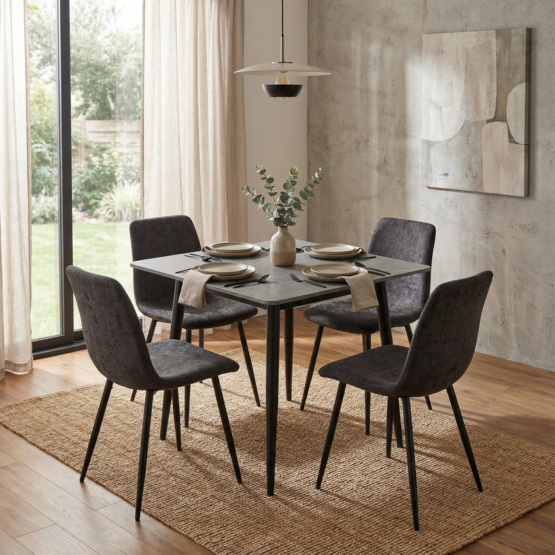Nova Grey Square Dining Set with 4 Evie Grey Chairs