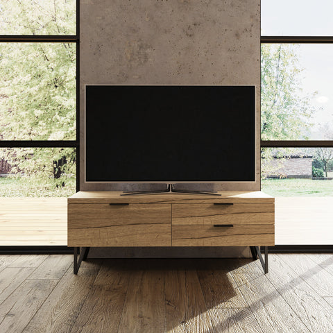 FWStyle Fisso 3 Drawer Compact TV Unit Cracked Oak - Quick Click Assembly