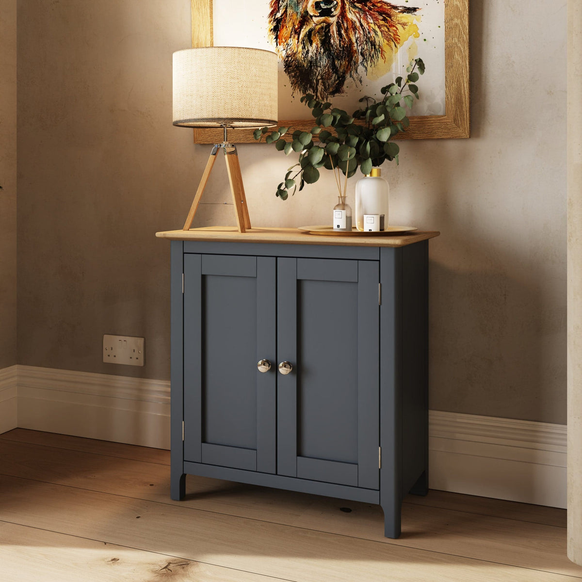 Taberno Compact Sideboard in Graphite Blue | 2 Door | Engineered Oak & MDF | 65cm