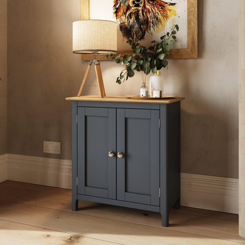Taberno Compact Sideboard in Graphite Blue | 2 Door | Engineered Oak & MDF | 65cm