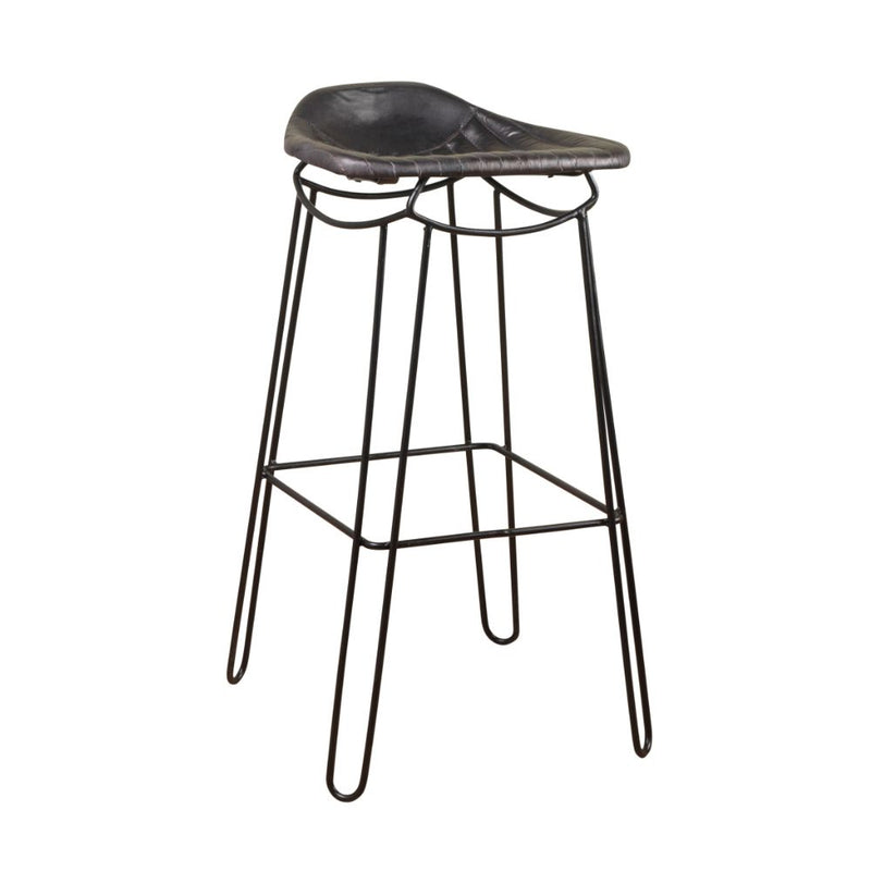 Artisan Bar Stool Black Genuine Leather