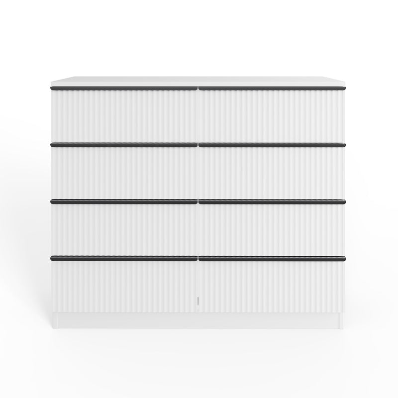 FWStyle Lania Ripple Ridged 8 Drawer Chest Of Drawers Matt White