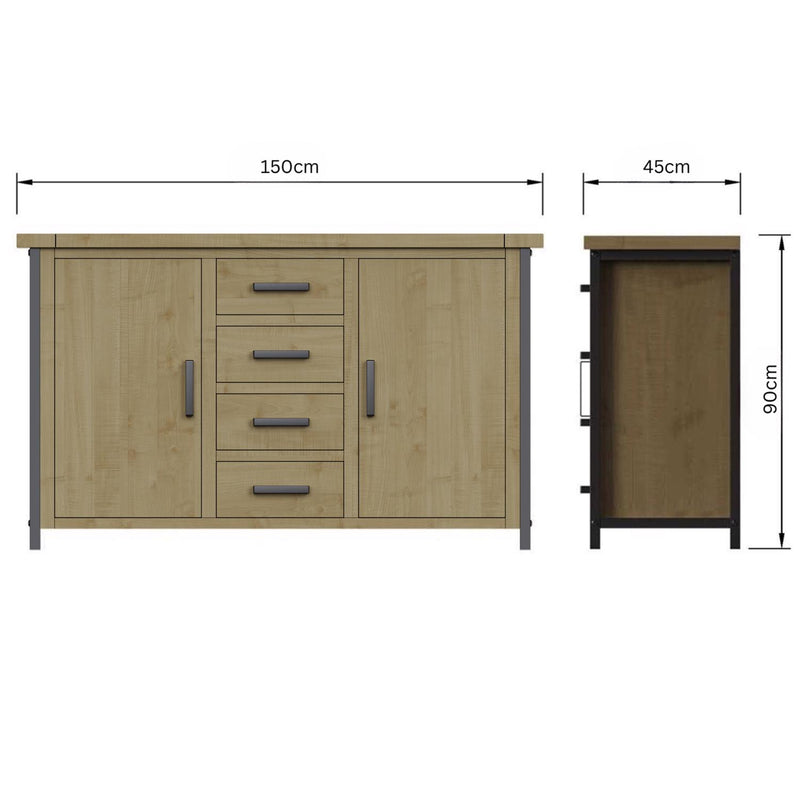 Lowry 2 Door 4 Drawer Large Sideboard Driftwood Lacquered Solid Reclaimed Pine