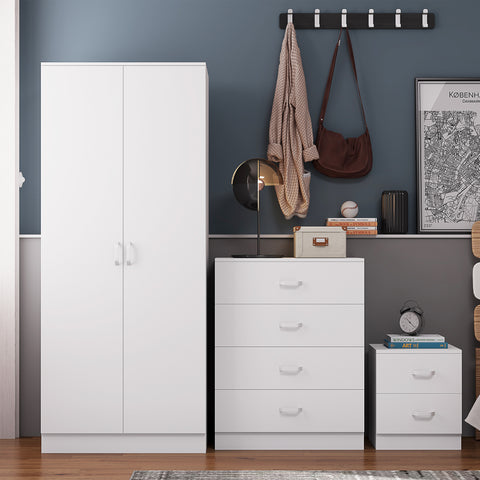FWStyle Tunis 3 Piece Bedroom Furniture Set - Matt White - Wardrobe + Chest + Bedside