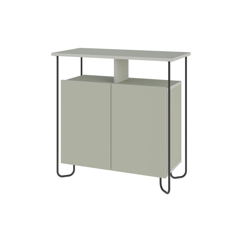 Cornea 2 Door Sideboard Buffet Unit Ash Green with Open Shelf & Black Metal Frame