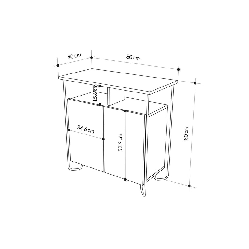 Cornea 2 Door Sideboard Buffet Unit Ash Green with Open Shelf & Black Metal Frame