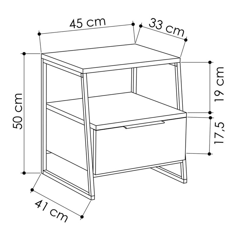 Pal Modern Bedside Table With Drawer Mocha Grey 45cm Wide