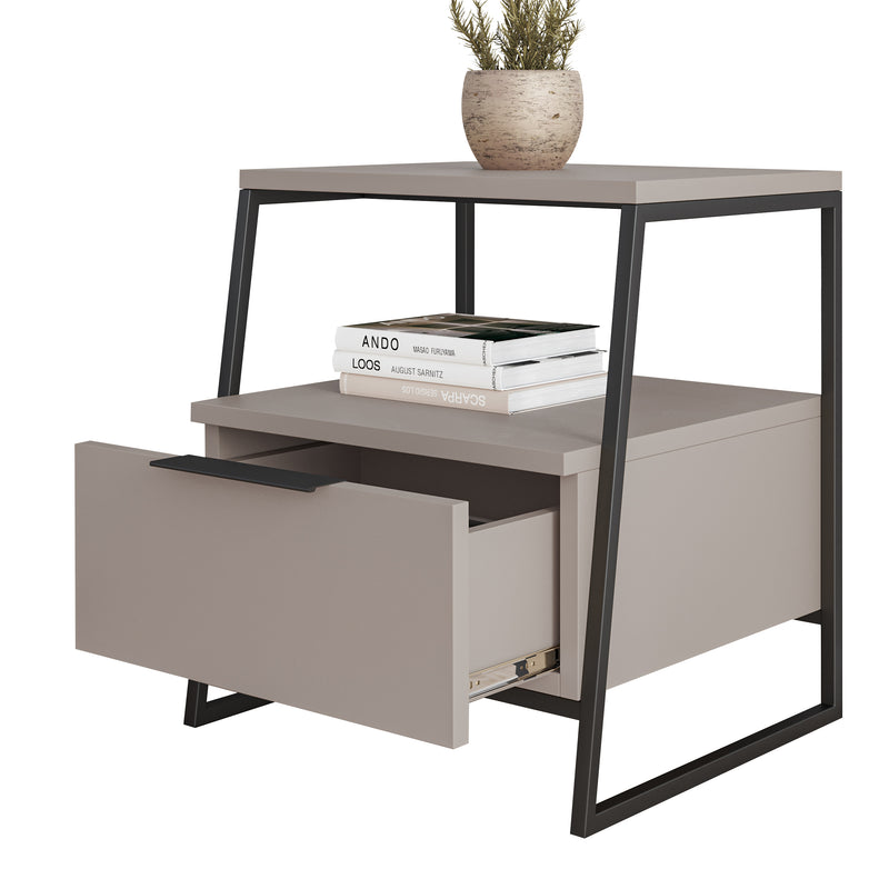 Pal Modern Bedside Table With Drawer Mocha Grey 45cm Wide