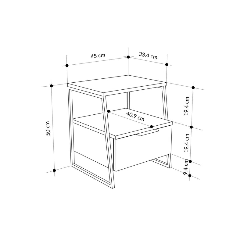 Pal Modern Bedside Table With Drawer Anthracite 45cm Wide