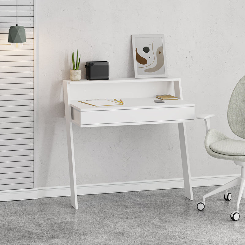 Cowork Modern Desk White Wall Mounted With Drawer 94cm Wide