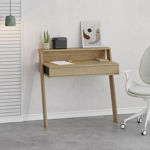 Cowork Modern Desk Oak Wall Mounted With Drawer 94cm Wide