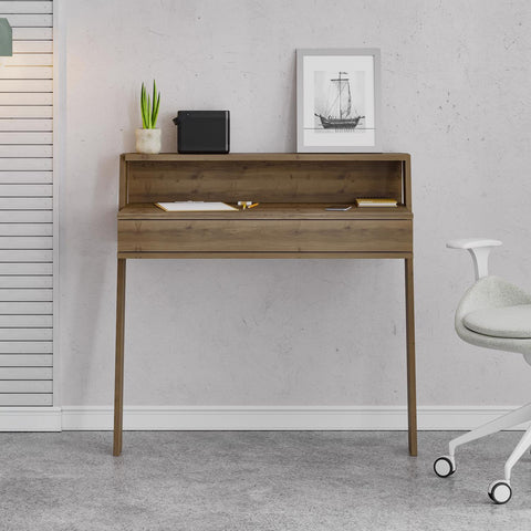 Cowork Modern Desk Dark Oak Wall Mounted With Drawer 94cm Wide
