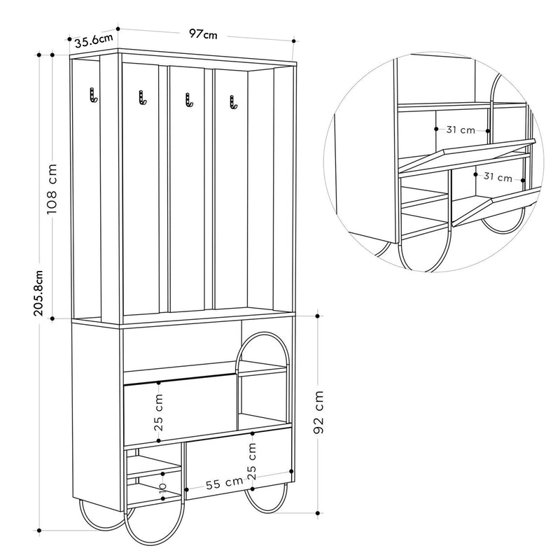 Norfolk Hall Stand Coat Rack with Shoe Storage Oak Anthracite Grey