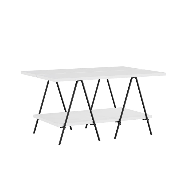 Essel Centre Coffee Table White Metal Trestle Legs 80cm