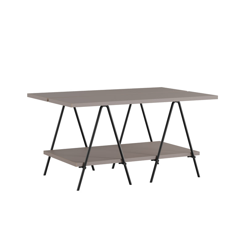 Essel Centre Coffee Table Mocha Grey Metal Trestle Legs 80cm