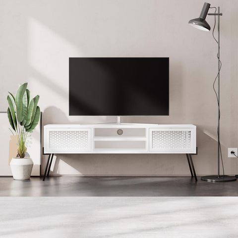 Naive 2 Door TV Unit Stand - White with Black Metal Legs