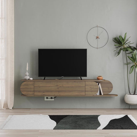 Tone Modern Wall Mounted TV Unit Stand Dark Oak with Storage