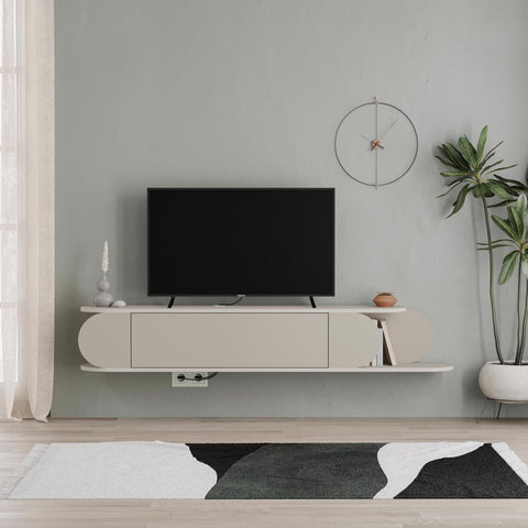 Tone Modern Wall Mounted TV Unit Stand Sandstone with Storage