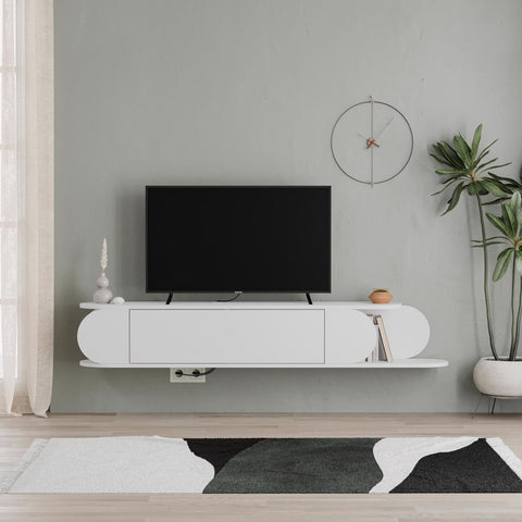 Tone Modern Wall Mounted TV Unit Stand White with Storage