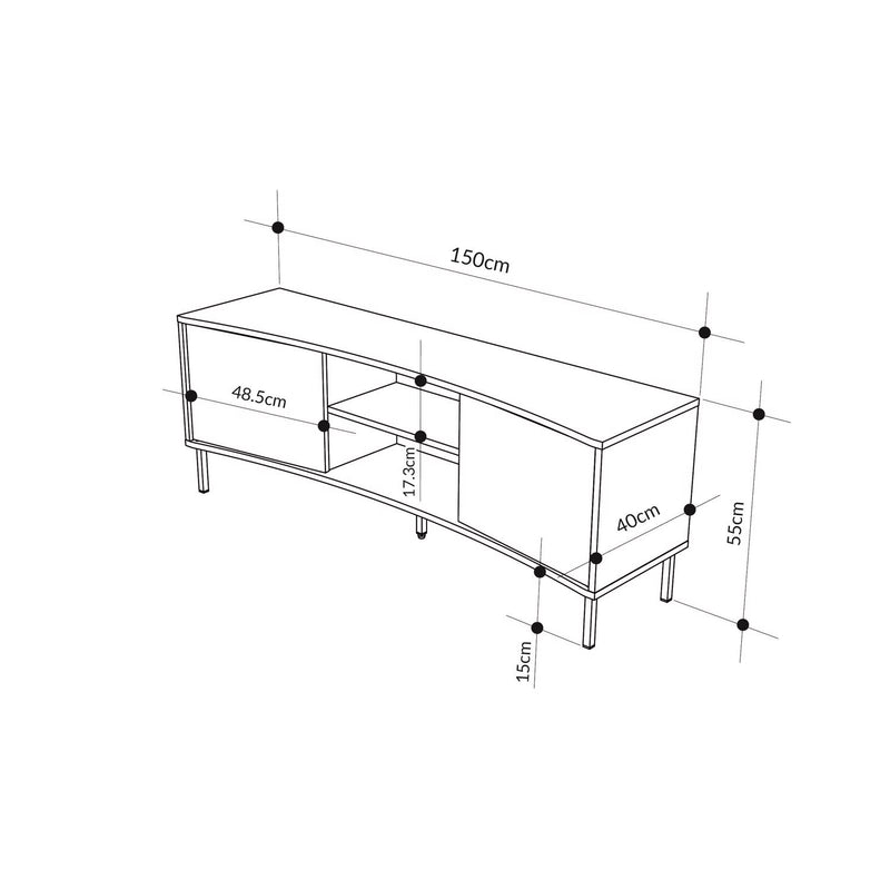 Frem Modern Curved TV Stand 2 Door Unit Ash Green