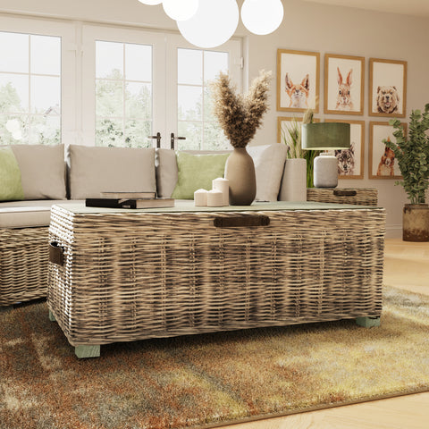 Maya Handmade Kubu Rattan Storage Coffee Table Limewash