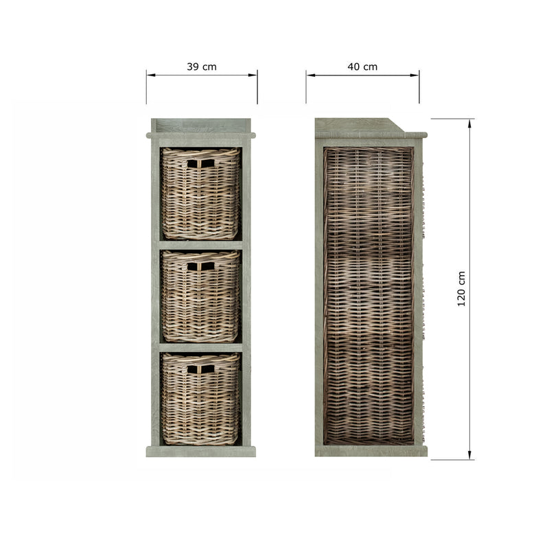 Maya Handmade Kubu Rattan 3 Basket Storage Unit Limewash