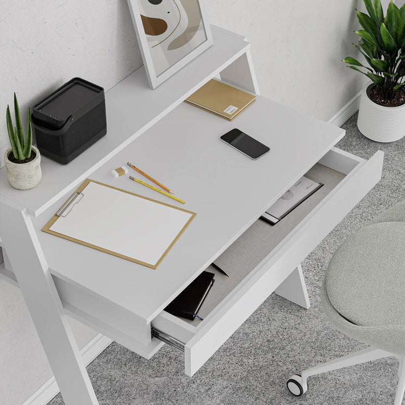 Cowork Modern Desk White Wall Mounted With Drawer 94cm Wide